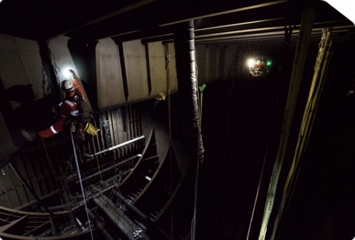 Rope access confined space inspection.